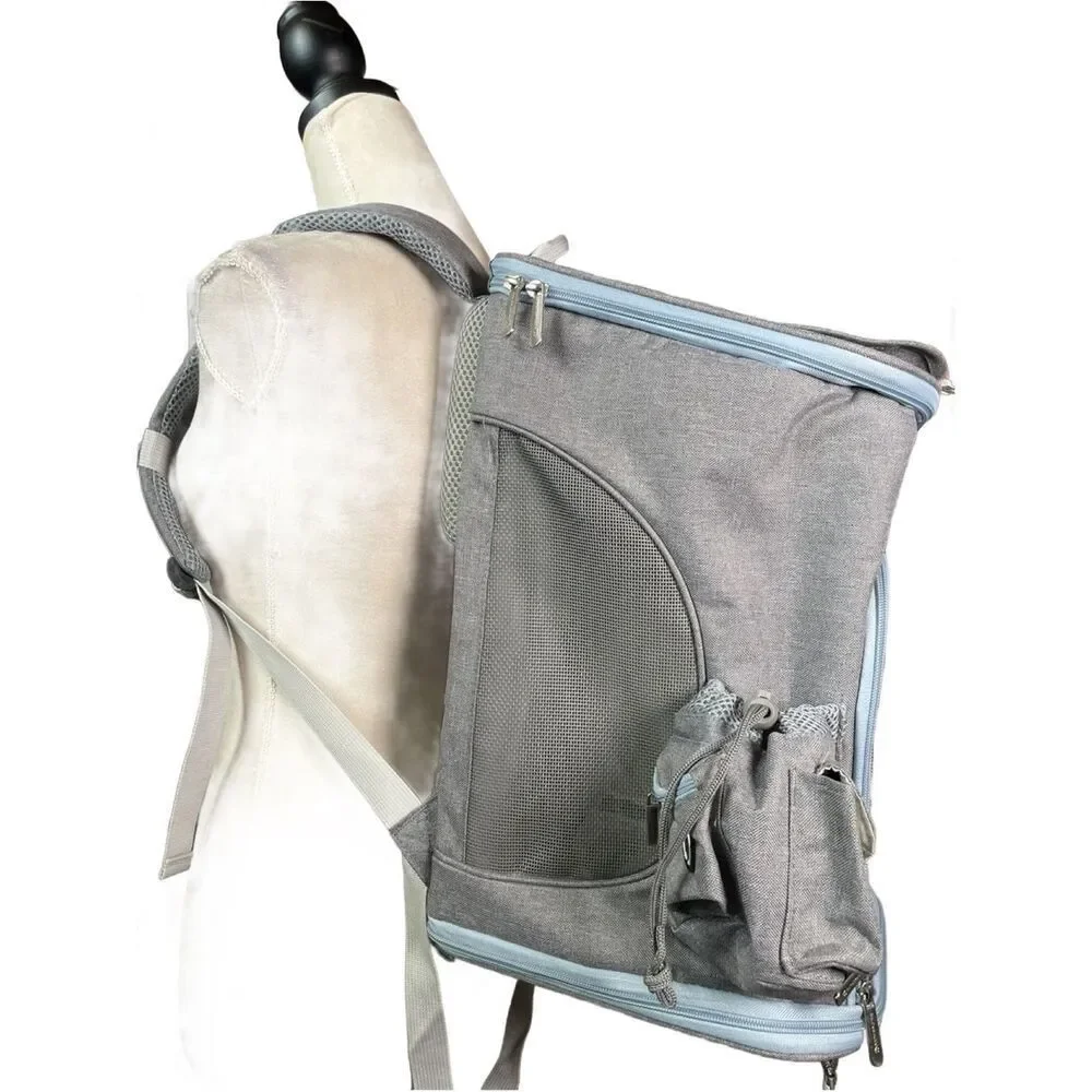 Mr. Peanuts Gray & Blue Convertible Small Pet Backpack & Crossbody Bag -Fleece